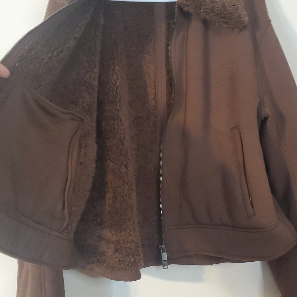 Athleta Westbound Jacket Size Large Sherpa Lined Bomber Coat Brown Heavy - Picture 11 of 16